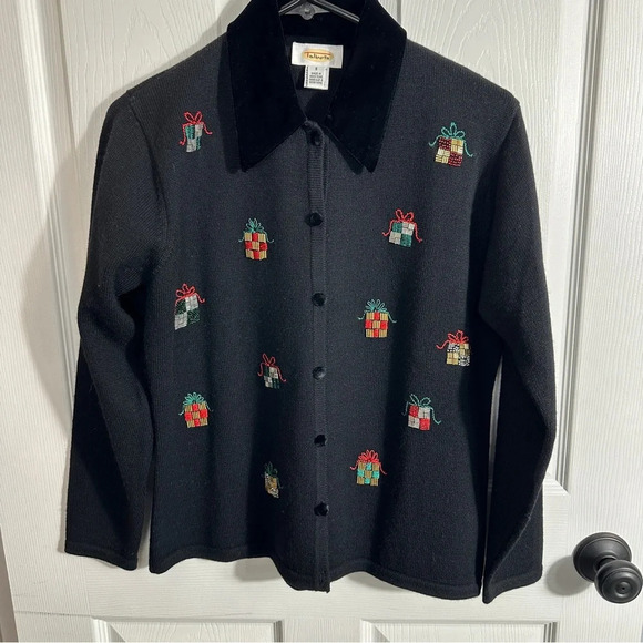 Talbots Christmas sweater, holiday, black, 100% wool, gift design - Picture 1 of 10